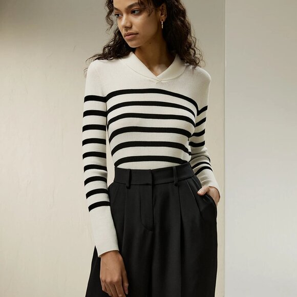 Lilysilk merino wool striped sweater XS - Picture 1 of 10